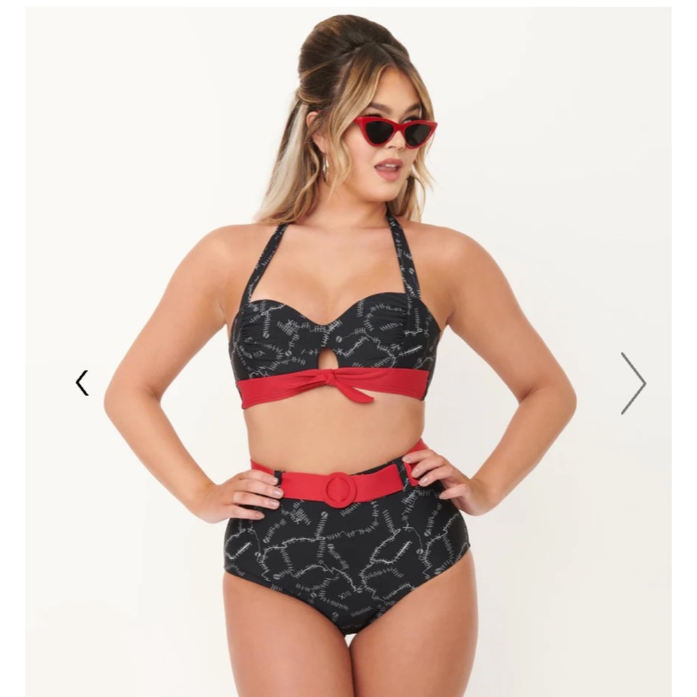 Unique Vintage NWT Halter Bikini Belted Swim Bottom Only